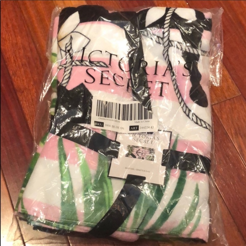 VS Nautical Tropical Island Leaf Anchor Palm Tree Pink Stripe Terry Towel - Picture 7 of 7